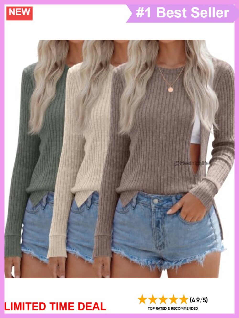 3 Pack Womens Nursing Ribbed Tops Long Sleeve Breastfeeding Shirts